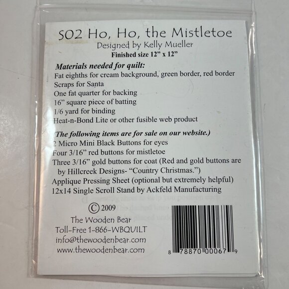 Ho Ho The Mistletoe Little Quilts Applique Ptn Wooden Bear Quilt Designs 12"x12" - Picture 4 of 6